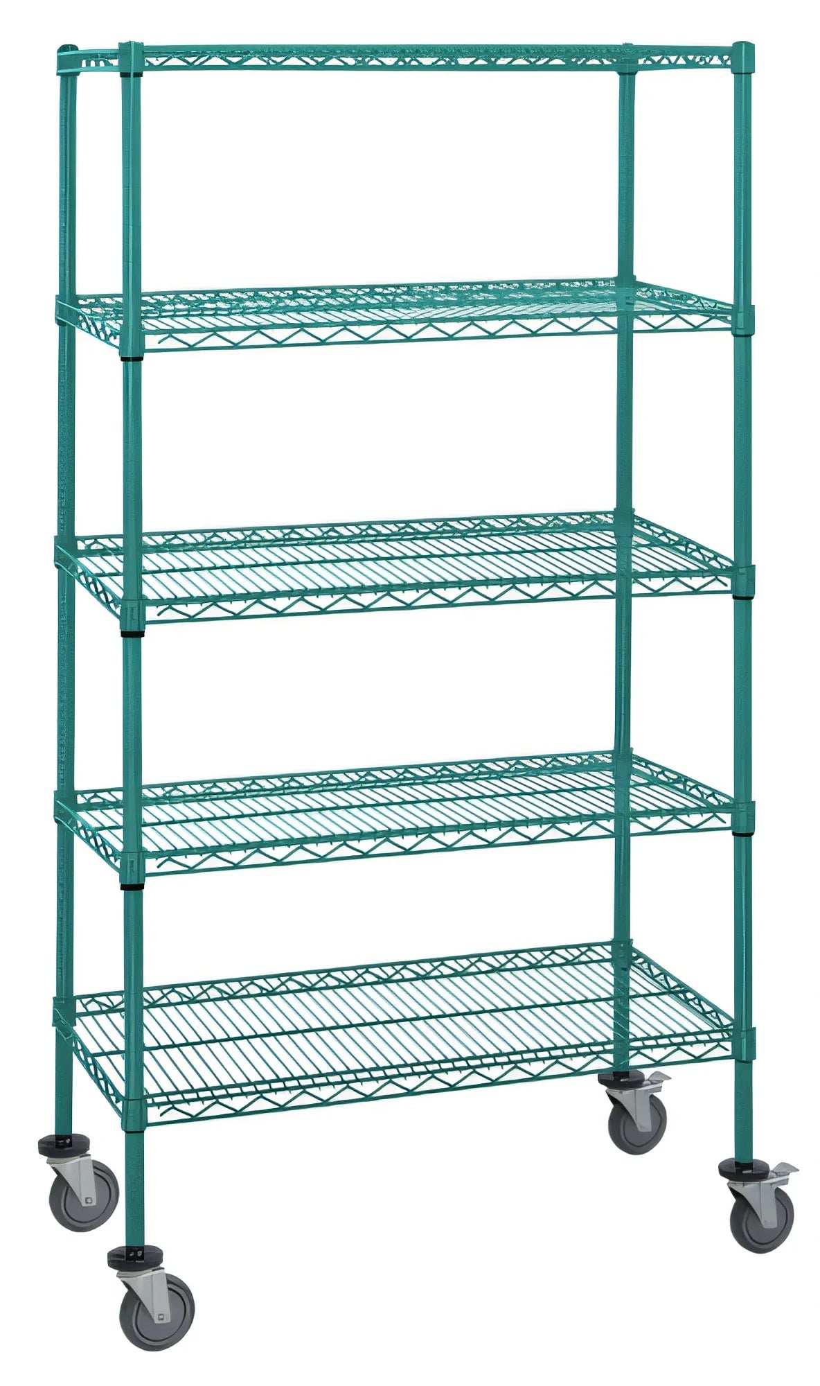 Quantum M1860P47-5 5-Shelf Mobile Wire Shelving Cart, 60 x 18 x 80 Inches, Green Epoxy Coated