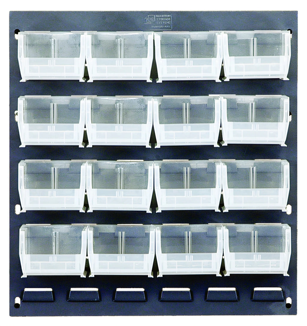 Quantum QLP-1819-220-16CL Wall-Mounted Steel Louvered Panel Starter Unit with 16 Clear Bins, Gray, 18 x 8 x 19 Inches