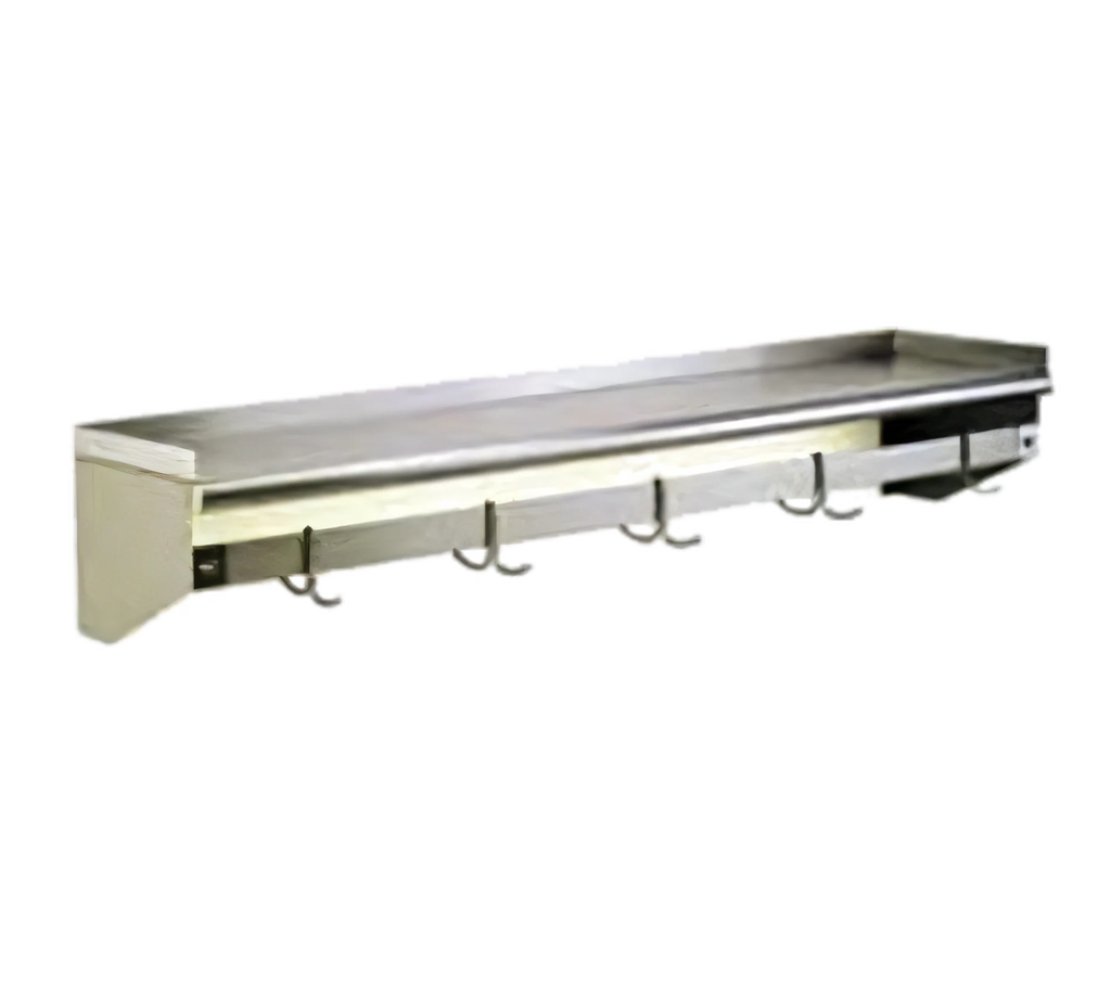 Eagle Group WSP1060 60-Inch Wall-Mounted Stainless Steel Pot Rack Shelf with Removable Double-Prong Hooks