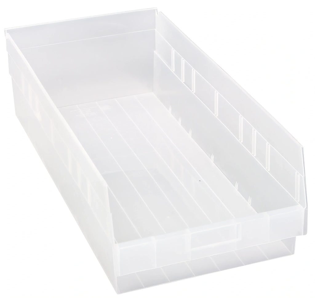 Quantum QSB216CL Nesting Clear Polypropylene Shelf Bin, 11-1/8 x 23-5/8 x 6 Inches, 7 Divider Slots Case of 6