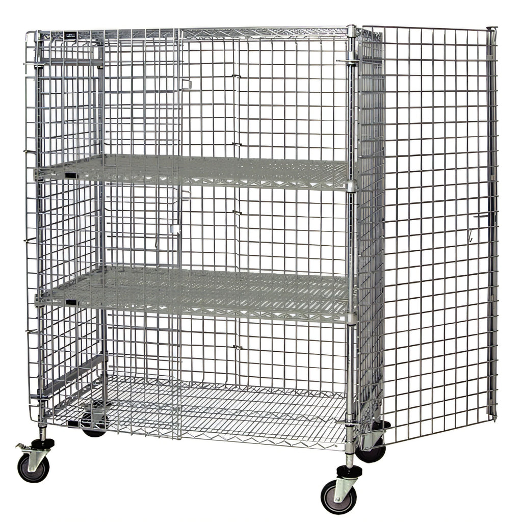 Quantum M1836-69SEC-2 Mobile Wire Security Cage, 36"W x 18"D x 69"H, Chrome, 2 Intermediate Shelves