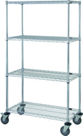 Quantum M2460C46 60"W x 24"D x 69"H Chrome Mobile Wire Shelving Cart with 4 Shelves and 5" Casters