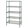 Quantum WR74-2436P-5 Stationary Wire Shelving Starter Unit, 36"W x 24"D x 74"H, 5 Shelves, Green Epoxy