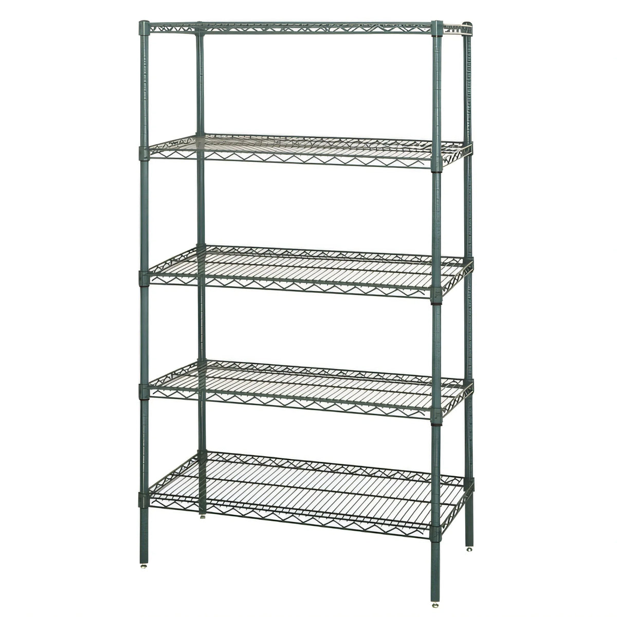 Quantum WR74-2436P-5 Stationary Wire Shelving Starter Unit, 36"W x 24"D x 74"H, 5 Shelves, Green Epoxy