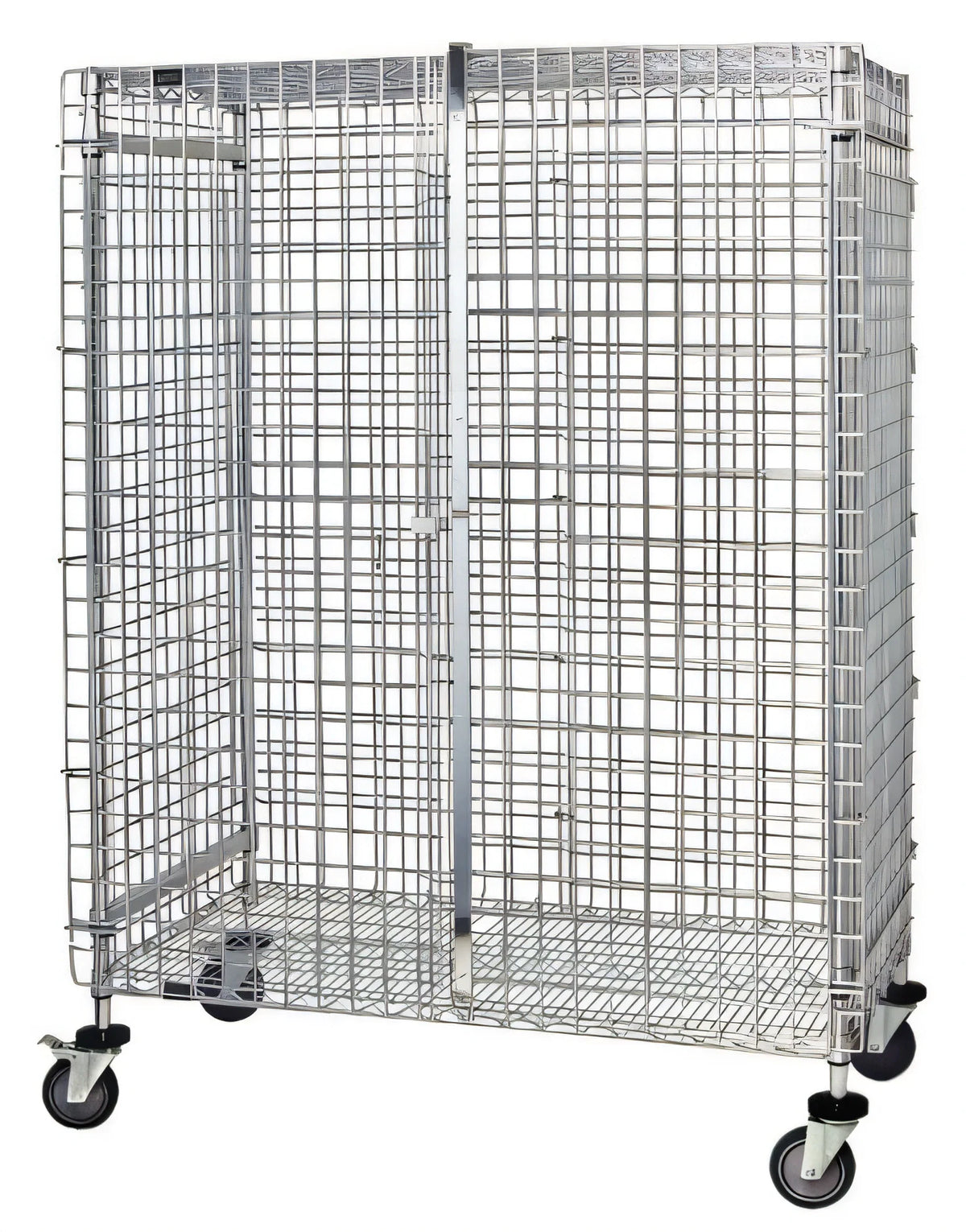 Quantum M1848-69SEC Mobile Wire Security Cage with Locking Doors, Chrome, 48W x 18D x 69H