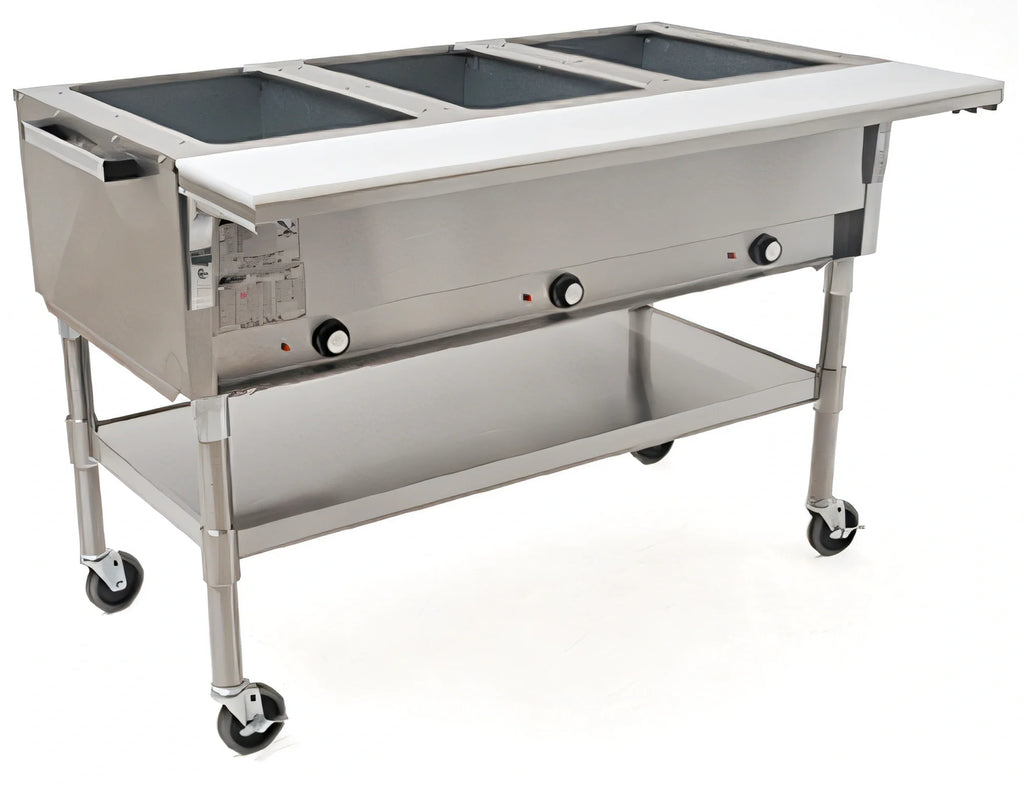 Eagle Group SPDHT4-208-3 66-Inch Mobile Electric Hot Food Table, 4 Dry Wells, Open Shelf Base, 208V 3-Phase