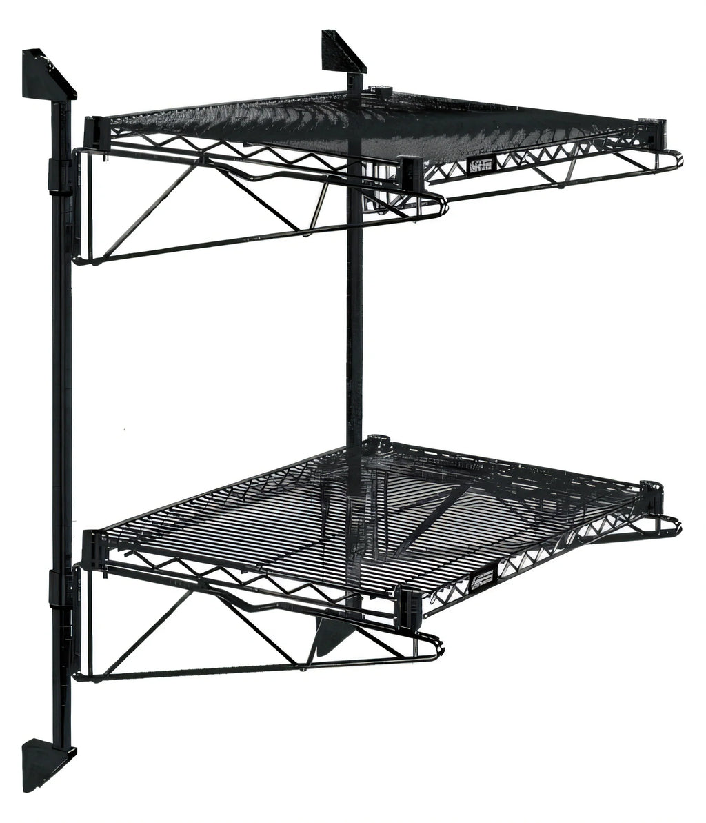 Quantum WC34-CB1436BK Wall-Mounted Cantilever Wire Shelving Unit, 2 Shelves, 36 x 14 in, Black Epoxy Finish
