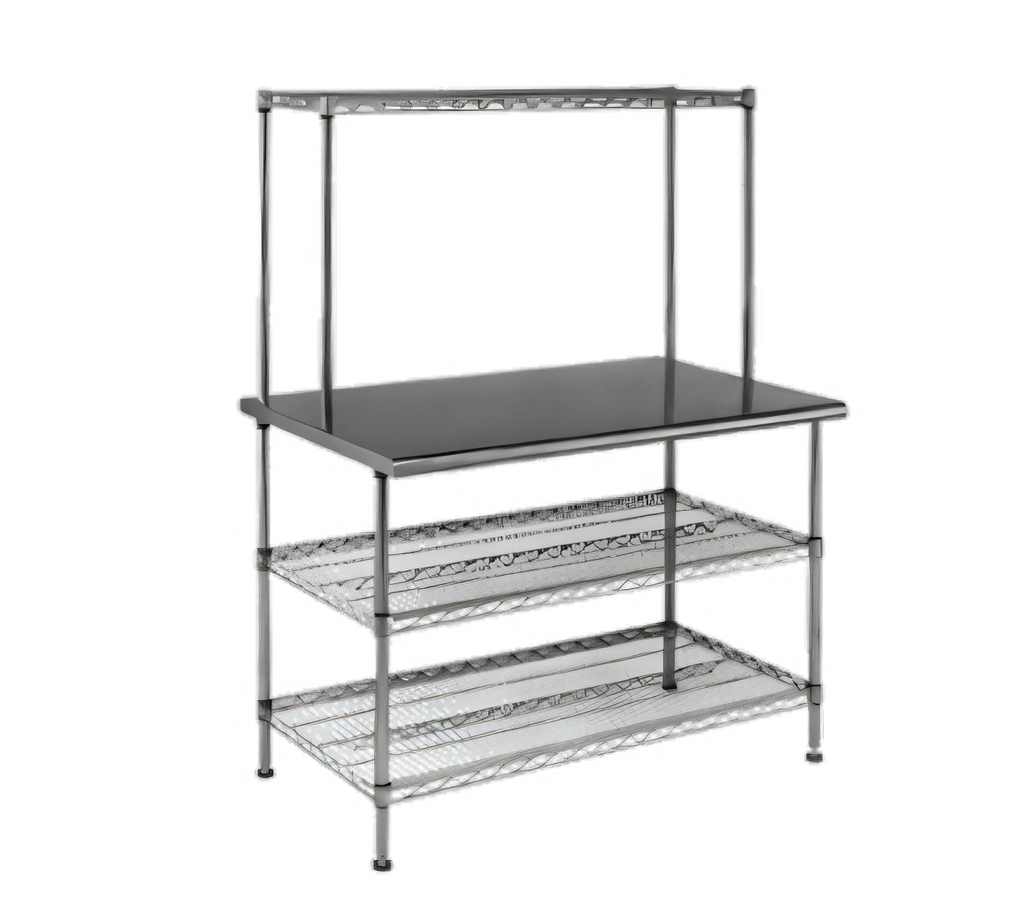 Eagle Group AdjusTable T3036EW-1 36" x 30" One-Tier 14-Gauge Stainless Steel Work Surface System with Adjustable Overshelf and 2 Undershelves