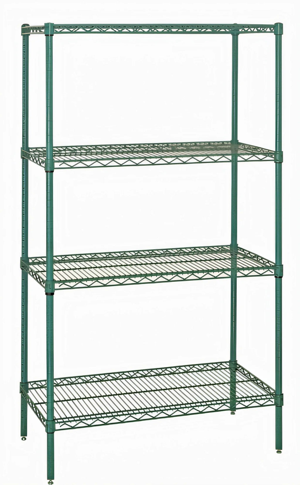 Quantum WR86-2442P 4-Shelf Stationary Wire Shelving Starter Kit, 42"W x 24"D x 86"H, Green Epoxy Finish