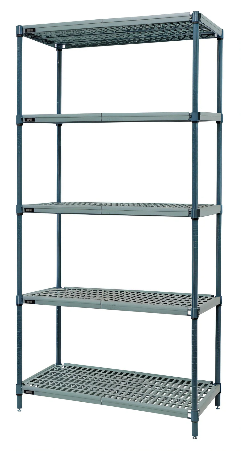 Quantum WR63-1454WPM-5 5-Tier Stationary Wire Plastic Mat Shelving Unit, 54"W x 14"D x 63"H, Green Epoxy Coated
