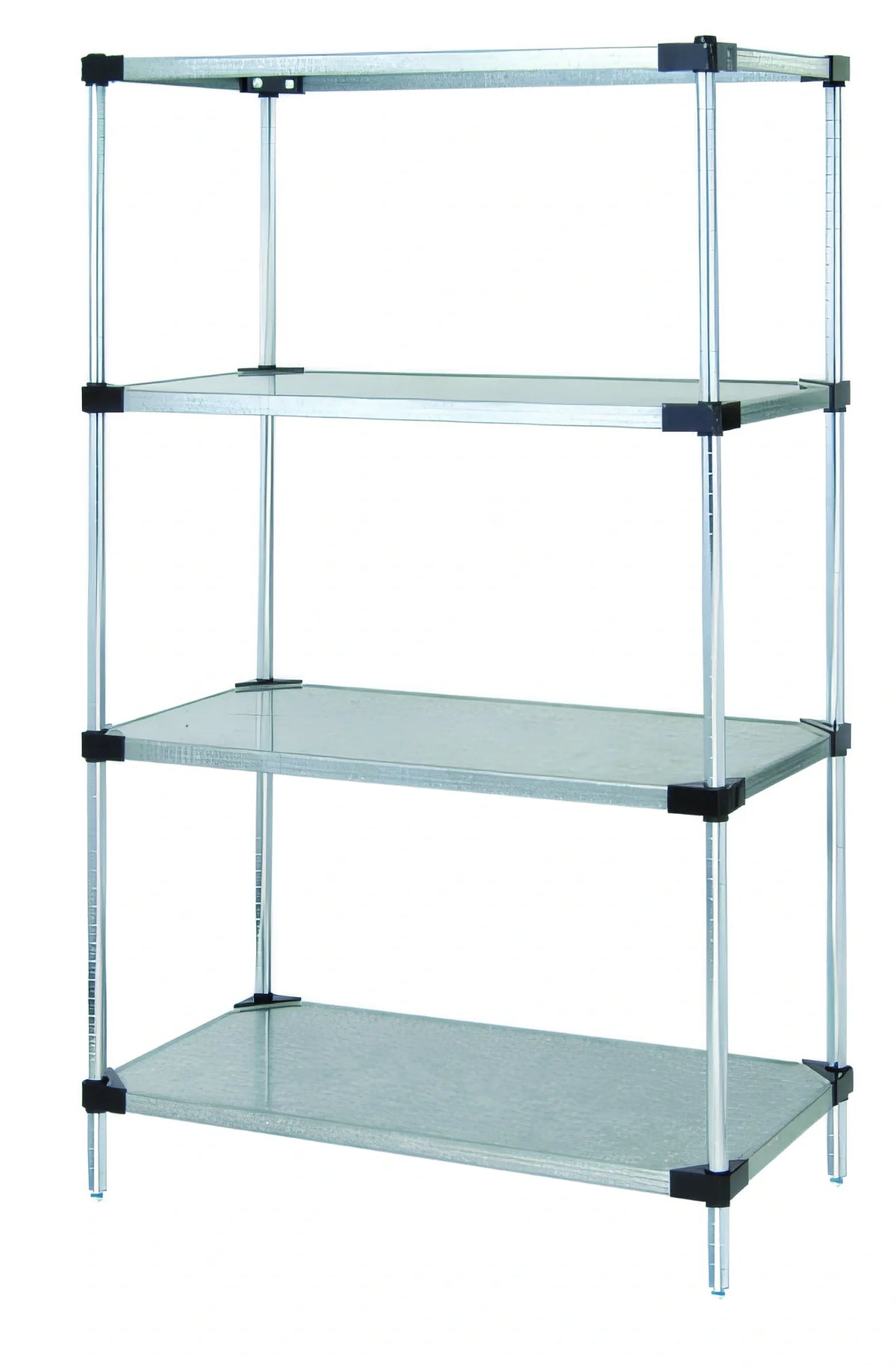 Quantum WR63-2124SG Solid Shelving Starter Unit, Stationary, 4 Galvanized Steel Shelves, Chrome Posts, 24"W x 21"D x 63"H