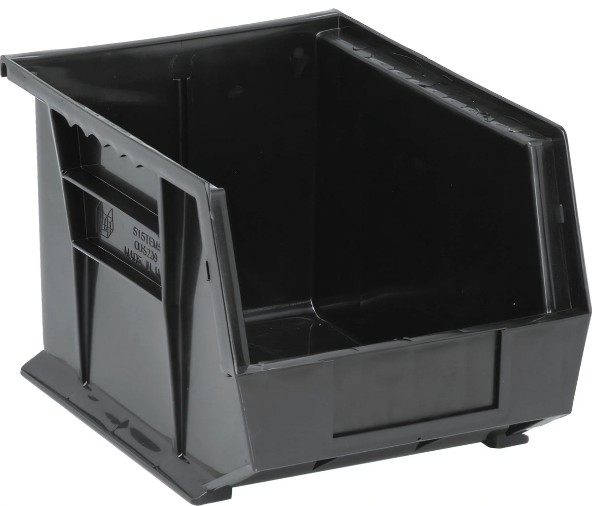 Quantum QUS239BR Stacking/Hanging Storage Bin, Black, 8-1/4"W x 10-3/4"D x 7"H, Rear Hanger, Divider Slot