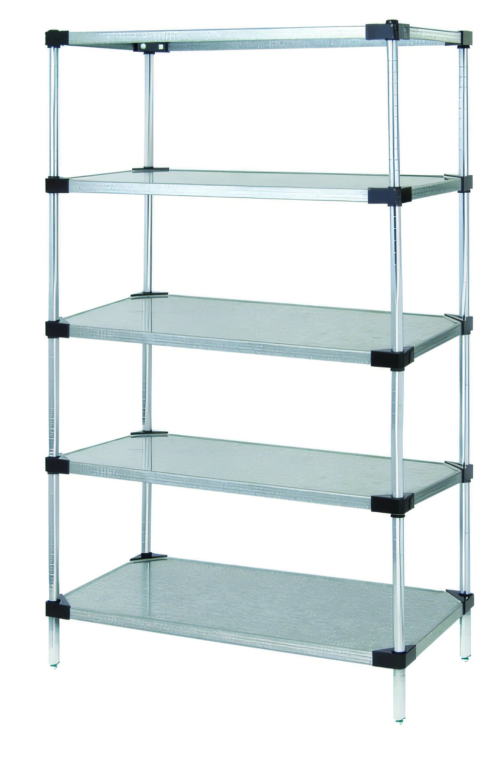 Quantum WR63-2448SG-5 Solid Shelving Starter Unit, 48"W x 24"D x 63"H, 5 Galvanized Steel Shelves, Chrome Posts