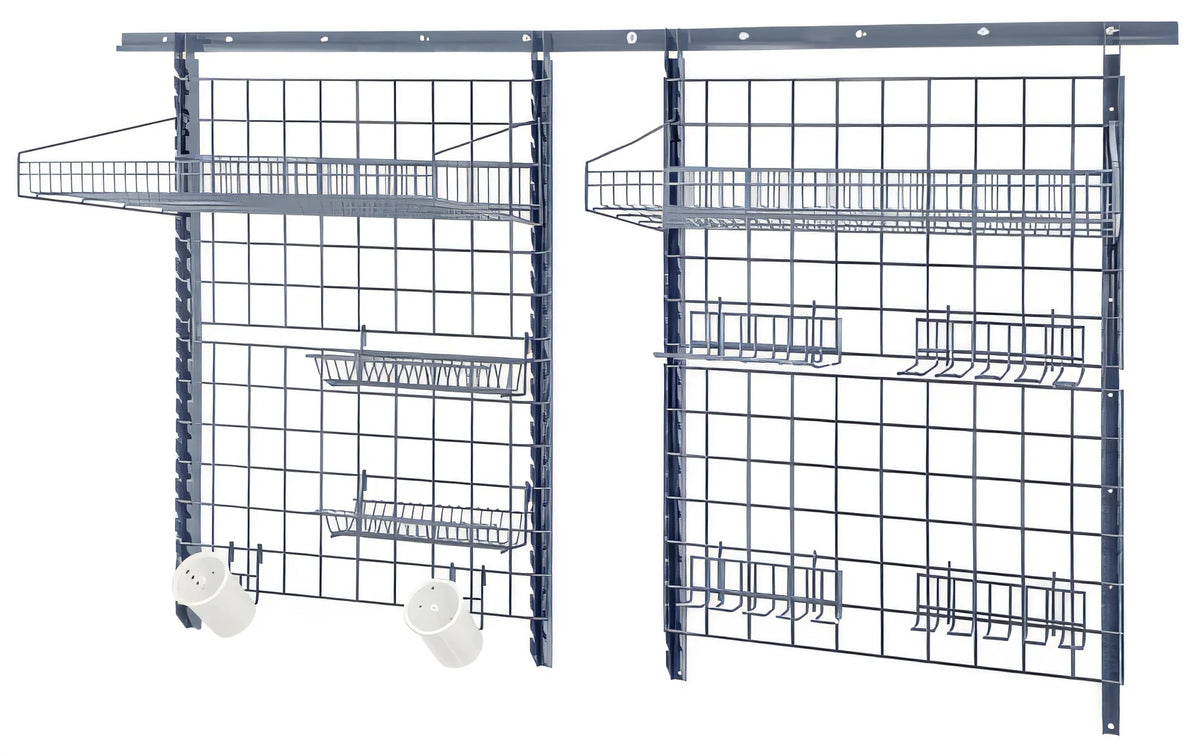 Quantum SGK-721830-1GY Medium-Duty Wall-Mounted Shelving Starter Kit with 72-Inch Track, Gray Epoxy Antimicrobial Finish, Accessory Holders