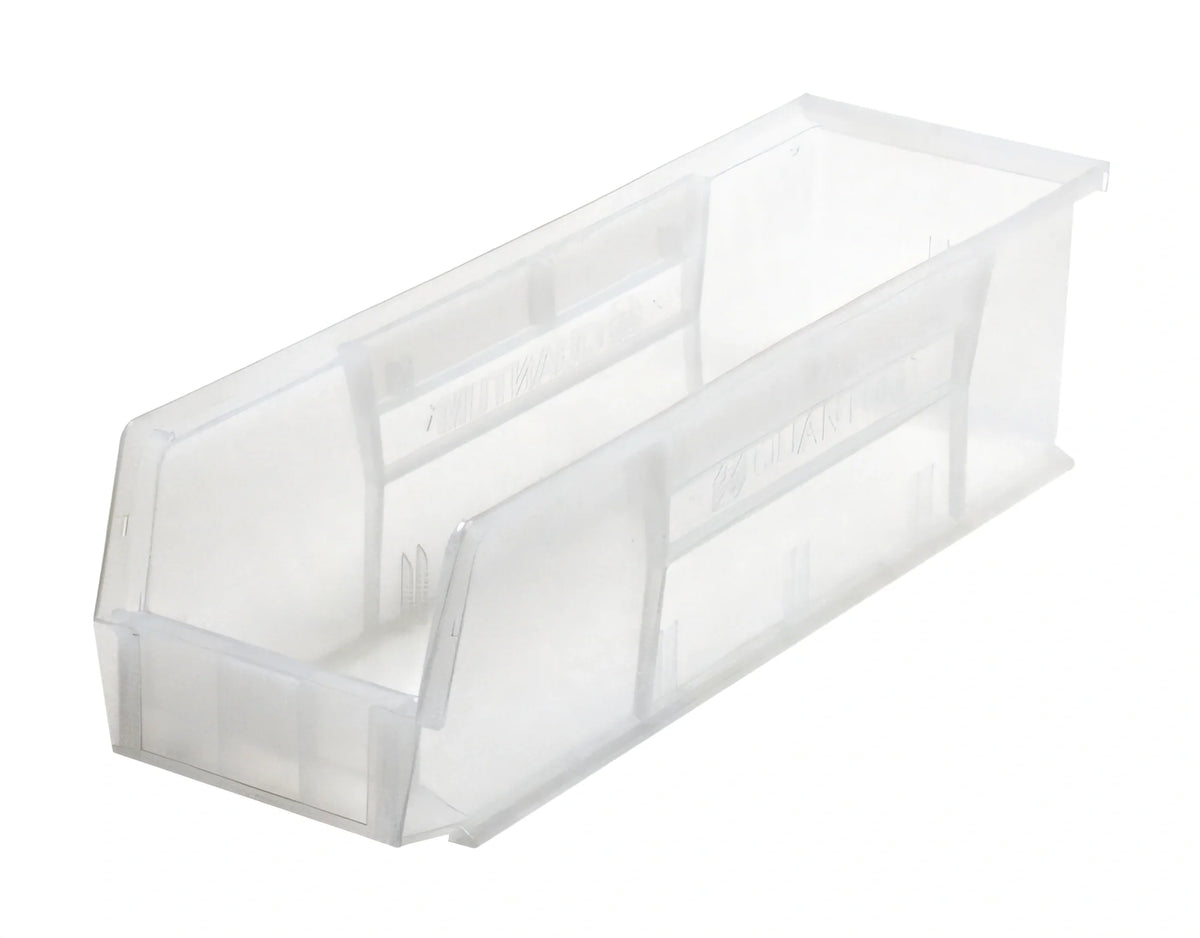 Quantum QUS238CL Clear Polypropylene Stack & Hang Shelf Bin, 18 x 5-1/2 x 5 Inches Case of 12