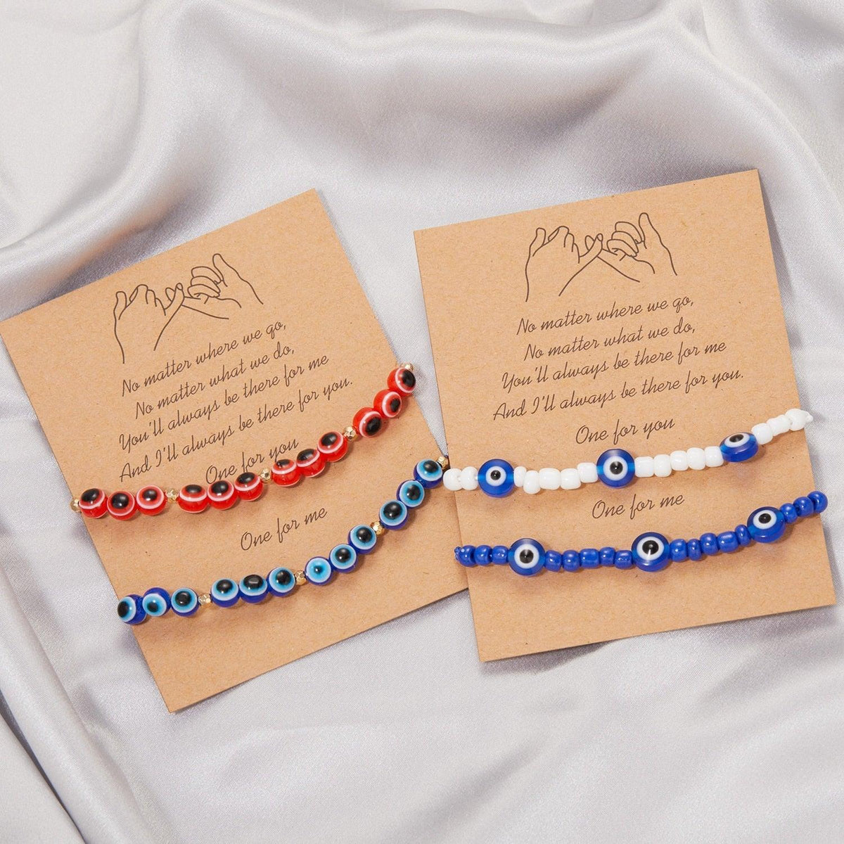 Pinky Promise Blue Bracelet Sets Colorful Crystal Bead Rope Chain Lucky Couple Bracelets Colorful Eye Bracelets Handmade Braided Rope Bracelets For Women Friendship Charm Jewelry