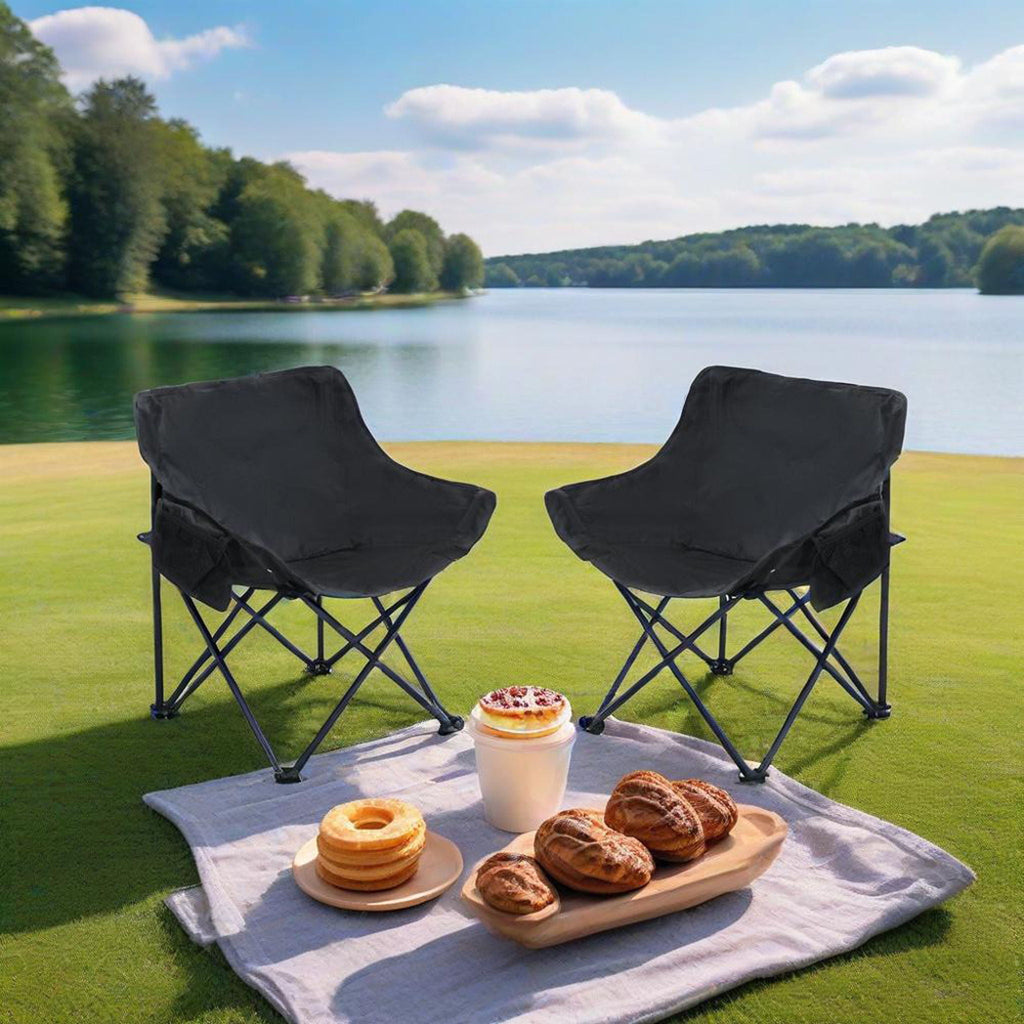 Portable Folding Camping Chairs with Carry Bag - Set of 2, Fabric - Beige or Black