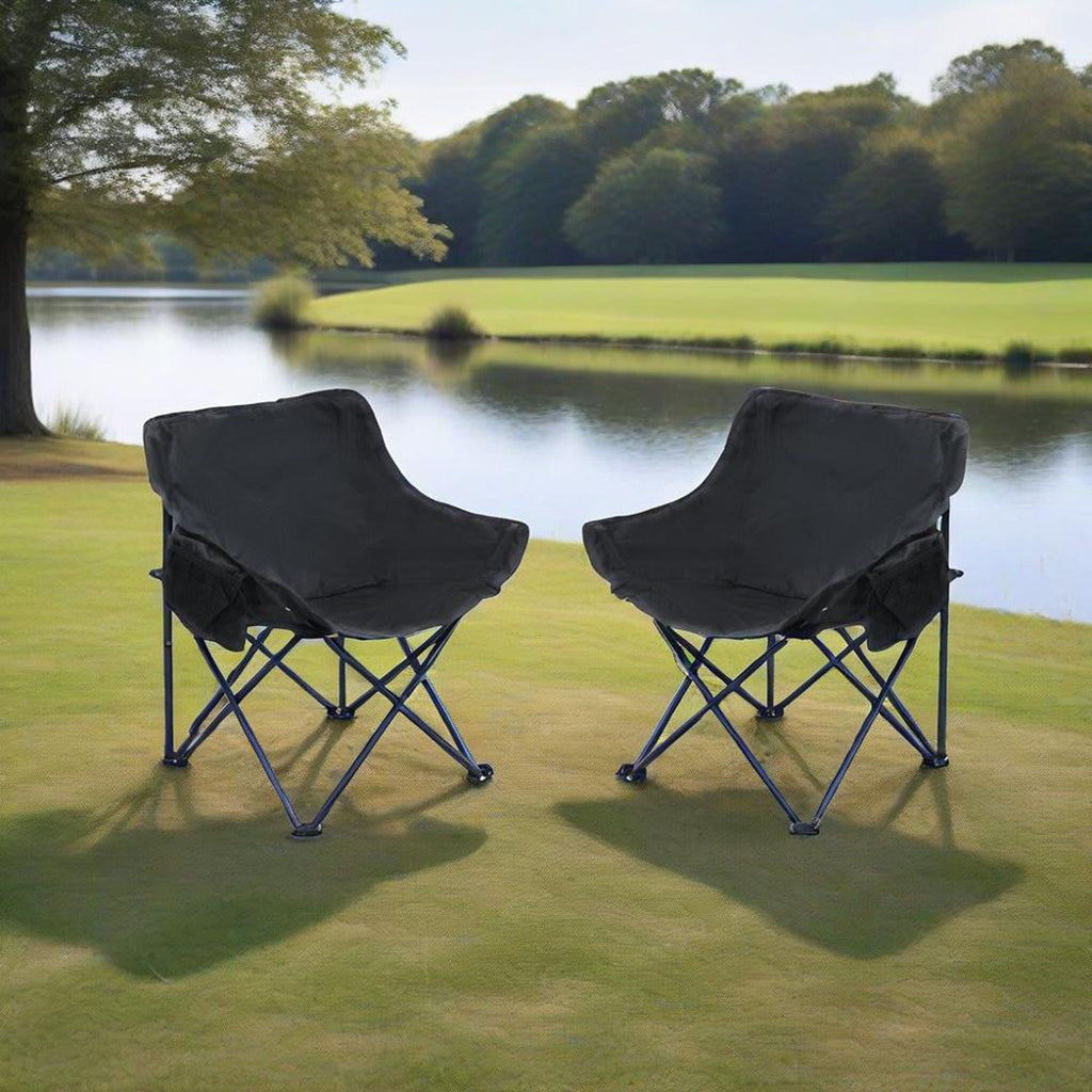 Portable Folding Camping Chairs with Carry Bag - Set of 2, Fabric - Beige or Black