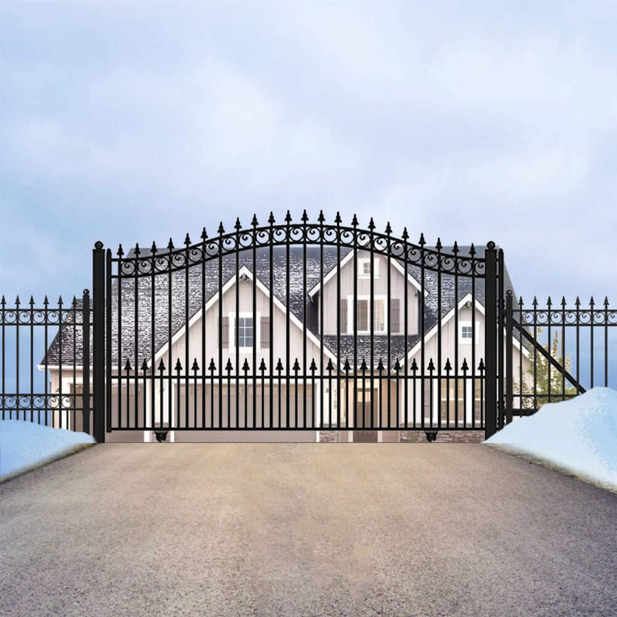[12-18FT] Heavy-Duty Prague-Style Premium Steel Sliding Driveway Gate (SAK71492)