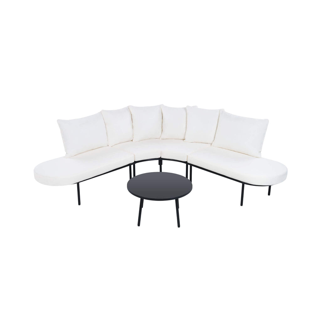 Premium Half-Moon 6-Person Curved All-Weather Outdoor Furniture Sofa Patio Set With Coffee Table And Cushions (SAK76332)