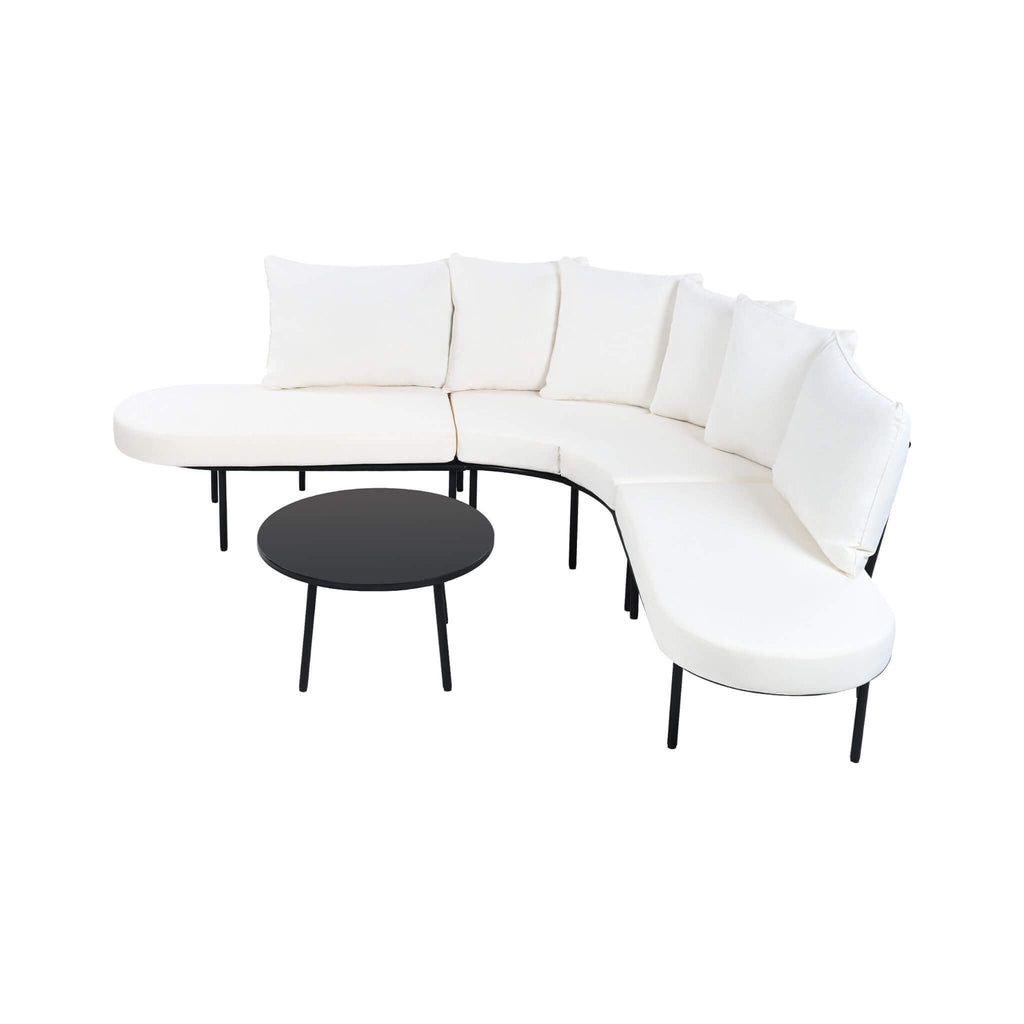 Premium Half-Moon 6-Person Curved All-Weather Outdoor Furniture Sofa Patio Set With Coffee Table And Cushions (SAK76332)