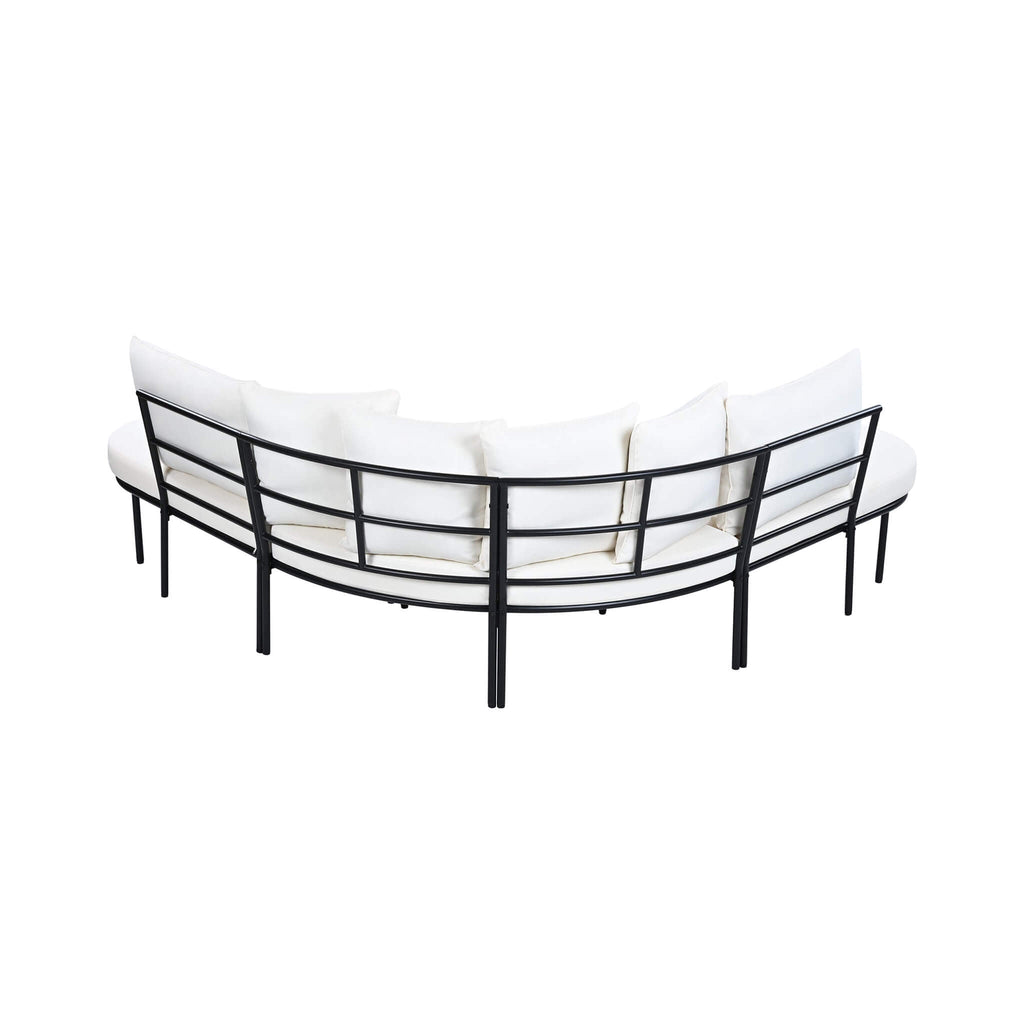 Premium Half-Moon 6-Person Curved All-Weather Outdoor Furniture Sofa Patio Set With Coffee Table And Cushions (SAK76332)