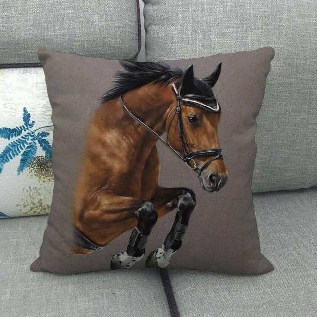 Horse Print Linen Throw Pillow Cover