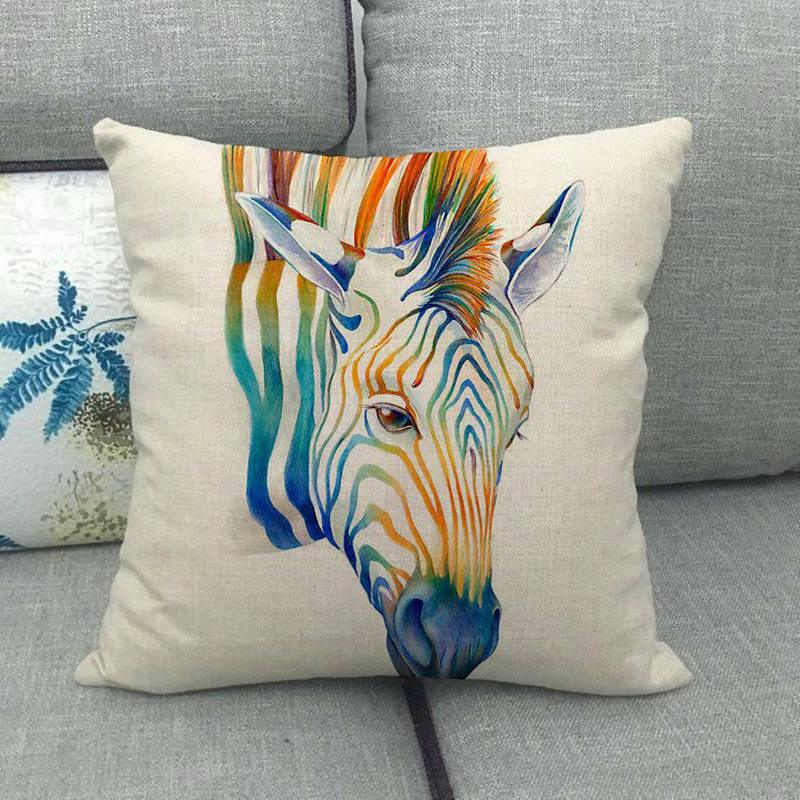 Horse Print Linen Throw Pillow Cover