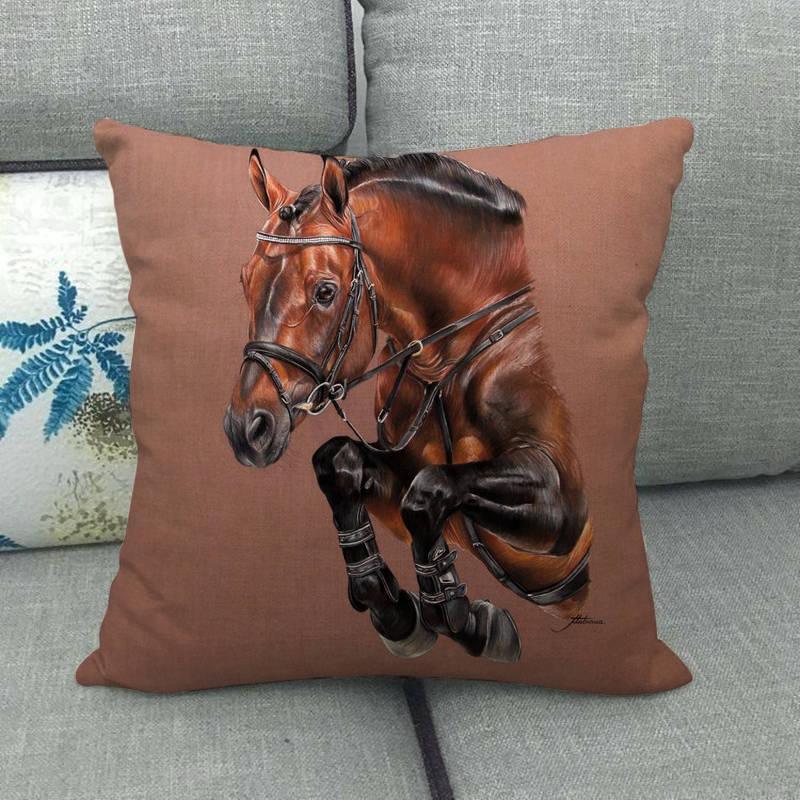 Horse Print Linen Throw Pillow Cover