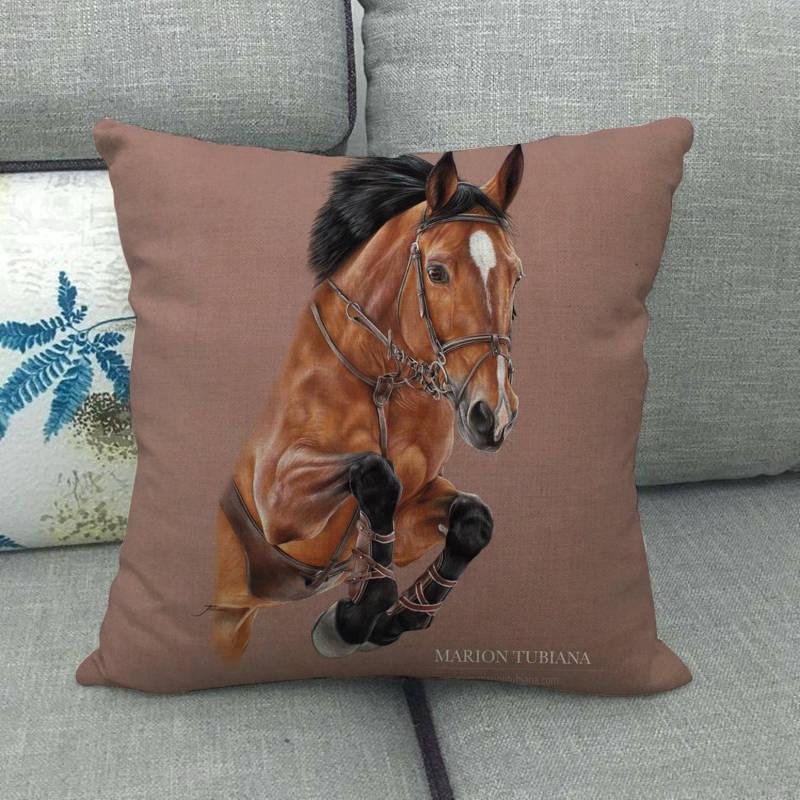Horse Print Linen Throw Pillow Cover