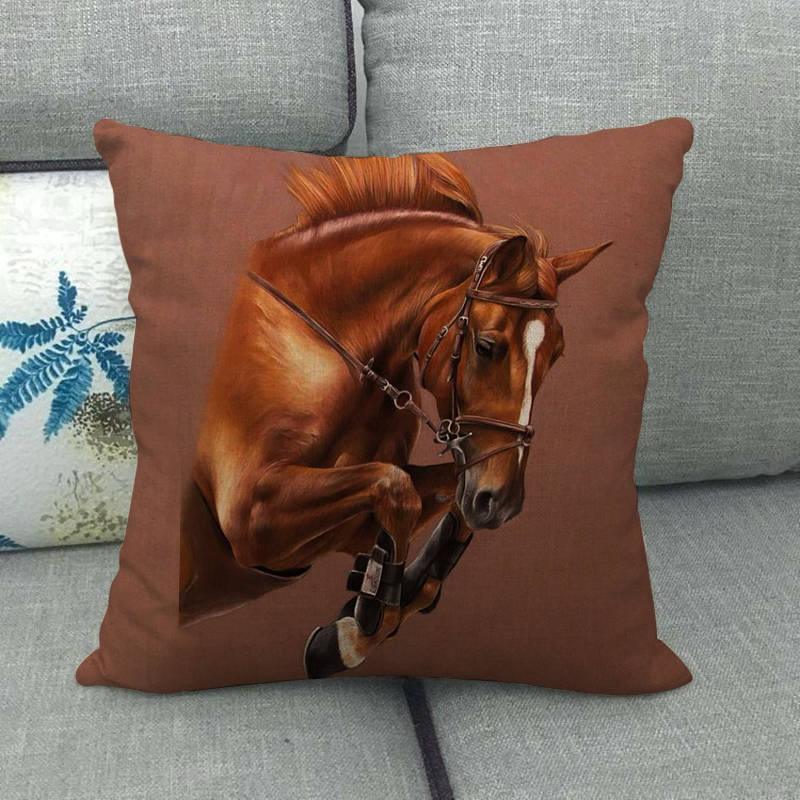 Horse Print Linen Throw Pillow Cover