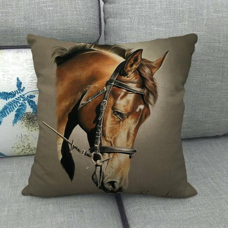 Horse Print Linen Throw Pillow Cover