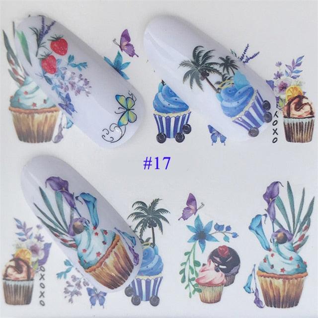 Nail Water Sticker Flower Flamingo Beauty Slider Bloom Colorful Plant Pattern 3D Manicure Sticker Nail Art Decorations Luxurious Nail Art Decoration White Feather Lace Flower Leaf Carving Design Exquisite Pattern Nail Art Supplies Self-Adhesive Nail