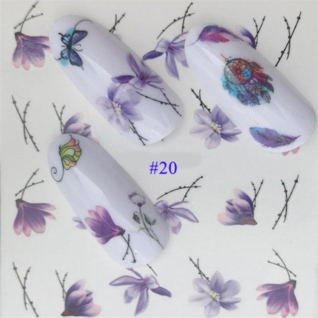 Nail Water Sticker Flower Flamingo Beauty Slider Bloom Colorful Plant Pattern 3D Manicure Sticker Nail Art Decorations Luxurious Nail Art Decoration White Feather Lace Flower Leaf Carving Design Exquisite Pattern Nail Art Supplies Self-Adhesive Nail