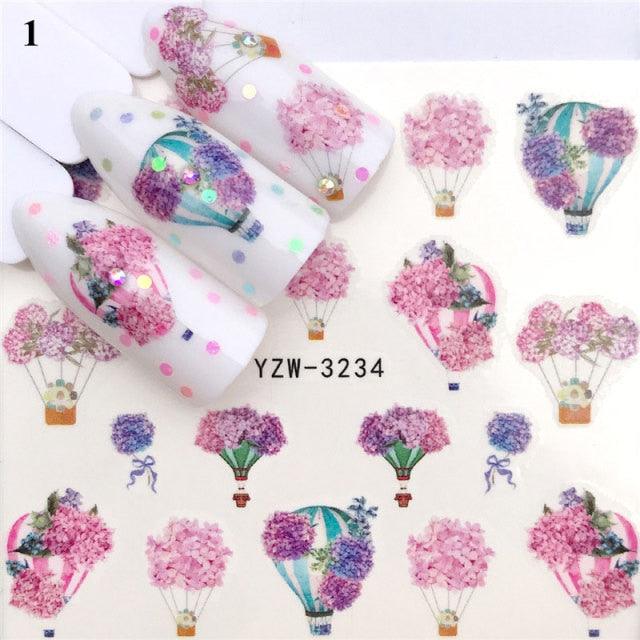 Nail Water Sticker Flower Flamingo Beauty Slider Bloom Colorful Plant Pattern 3D Manicure Sticker Nail Art Decorations Luxurious Nail Art Decoration White Feather Lace Flower Leaf Carving Design Exquisite Pattern Nail Art Supplies Self-Adhesive Nail