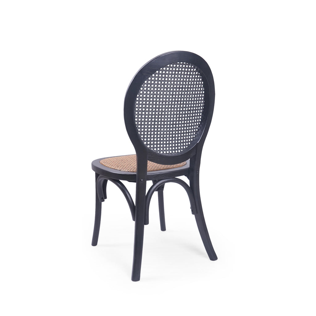 Vintage Rattan-Style Dining Chair MP2 Set of 2 with Elm Wood Frame - Matte Black