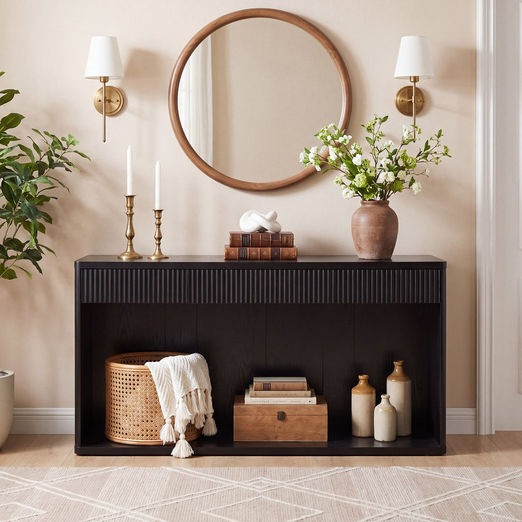 Fluted Console Table with 3 Drawers - 63" Long Sofa Table