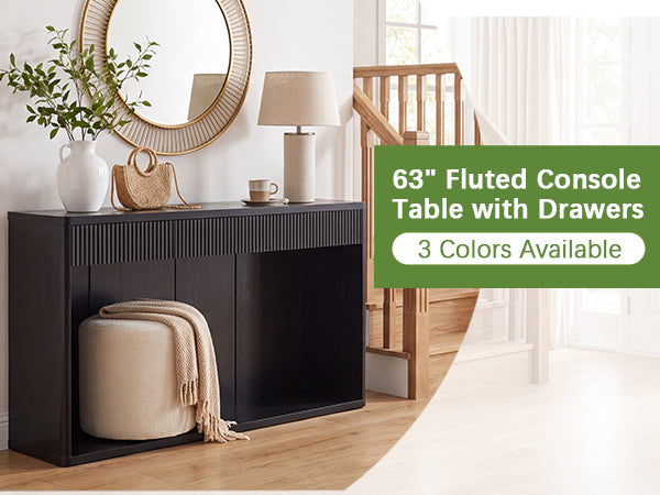 Fluted Console Table with 3 Drawers - 63" Long Sofa Table
