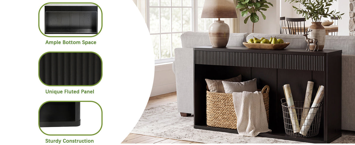 Fluted Console Table with 3 Drawers - 63" Long Sofa Table