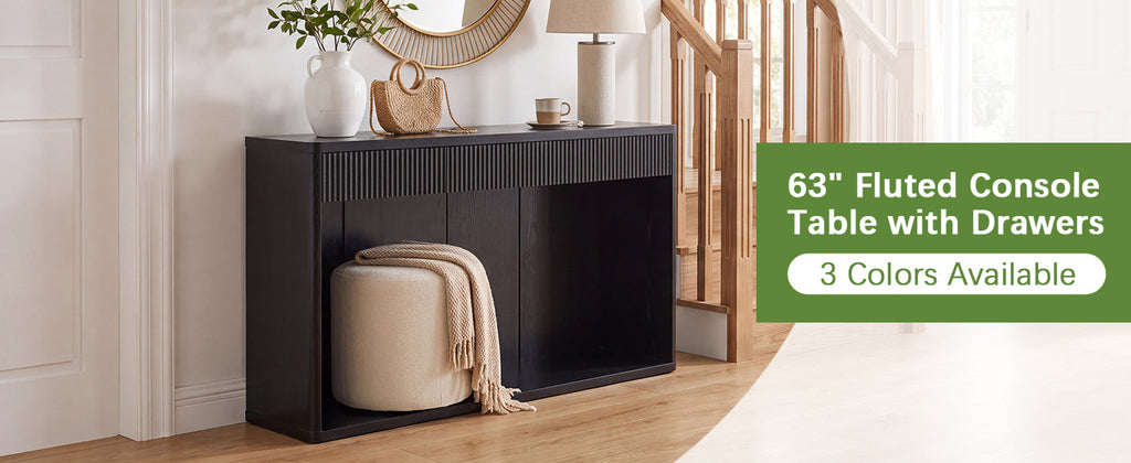 Fluted Console Table with 3 Drawers - 63" Long Sofa Table