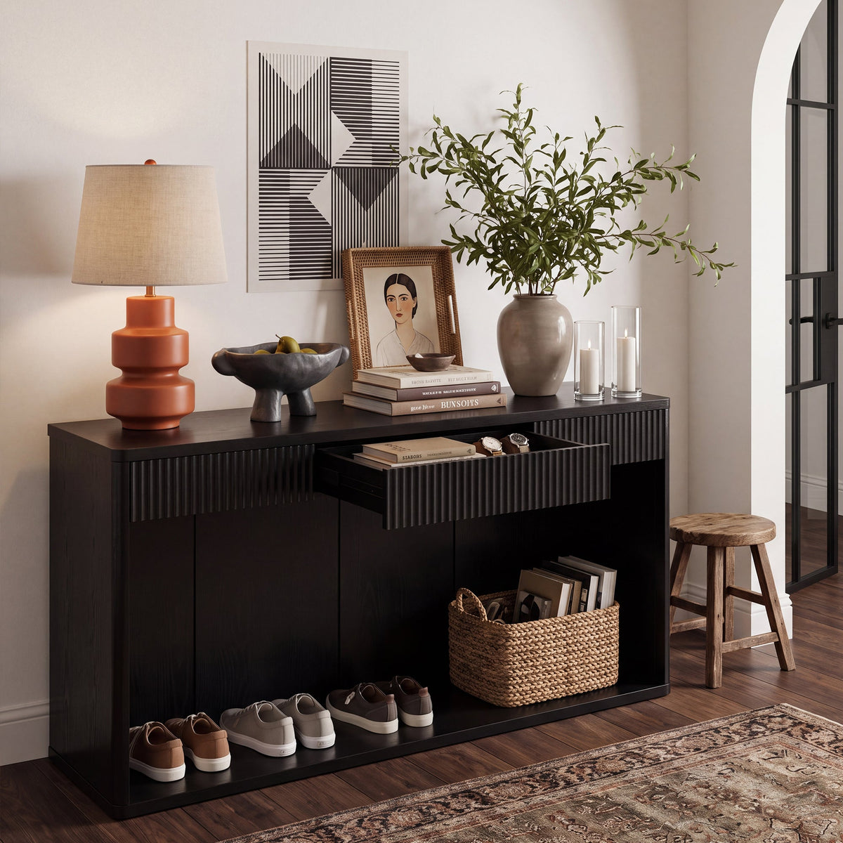 Fluted Console Table with 3 Drawers - 63" Long Sofa Table