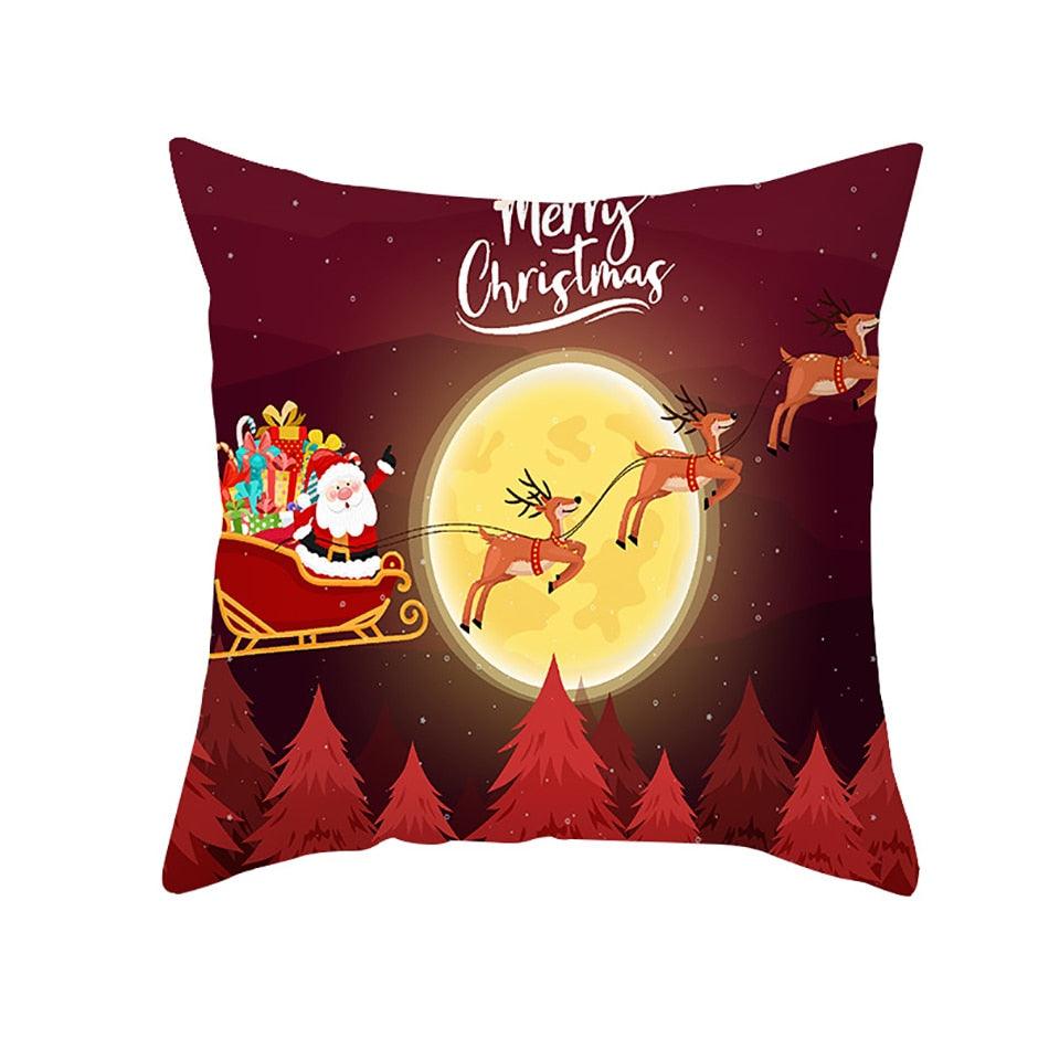 Santa Pillowcase Happy New Year 2022 Merry Christmas Gifts Xmas Decor Christmas 1PCS Pillow Case Sofa Decorative Santa Claus Xmas Throw Pillowcase Cotton Linen Square Cushion Pillow Covers For Home Cushion Cover 45x45CM