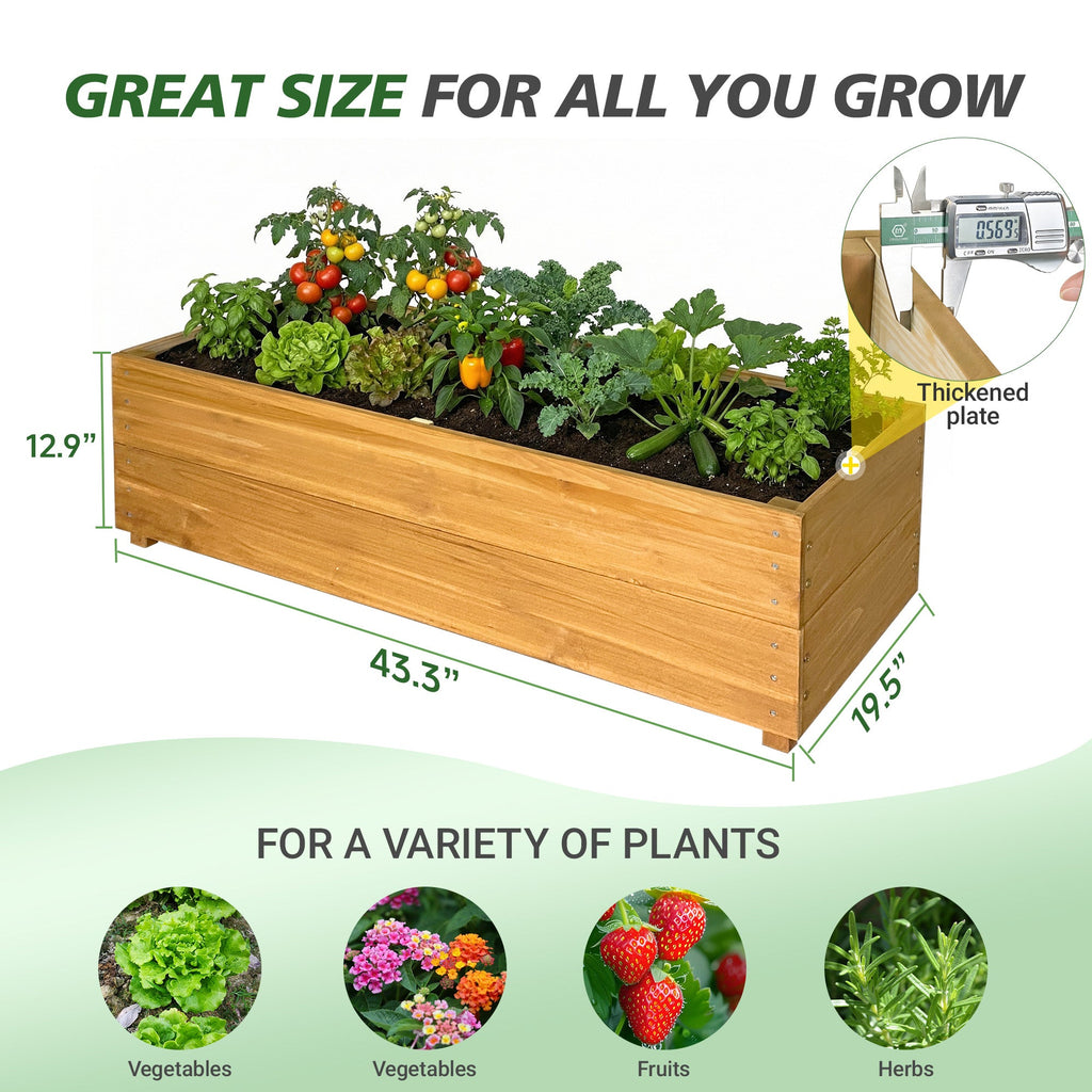 Solid Fir Wood Raised Garden Bed with Liner - Outdoor Planter Box