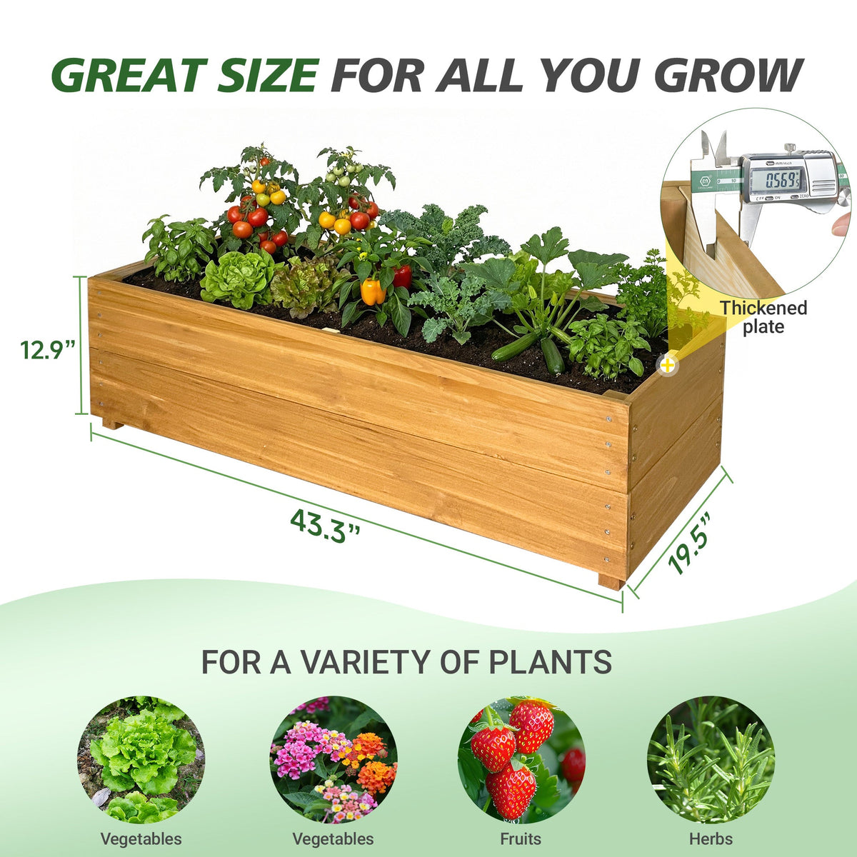 Solid Fir Wood Raised Garden Bed with Liner - Outdoor Planter Box