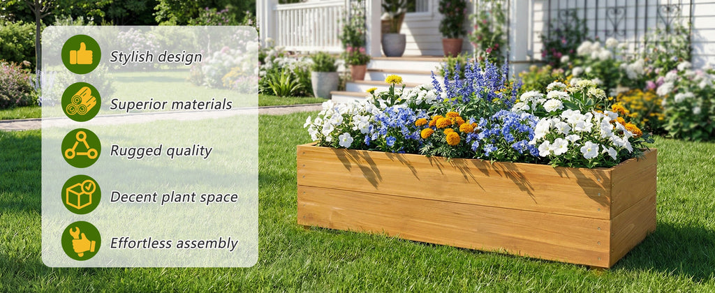 Solid Fir Wood Raised Garden Bed with Liner - Outdoor Planter Box