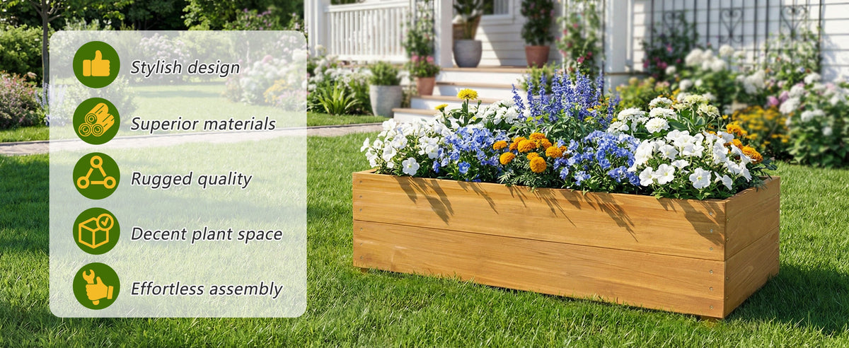 Solid Fir Wood Raised Garden Bed with Liner - Outdoor Planter Box