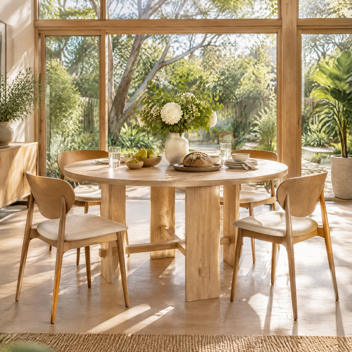 Solid Wood Dining Table with Rubber Wood Base - Natural