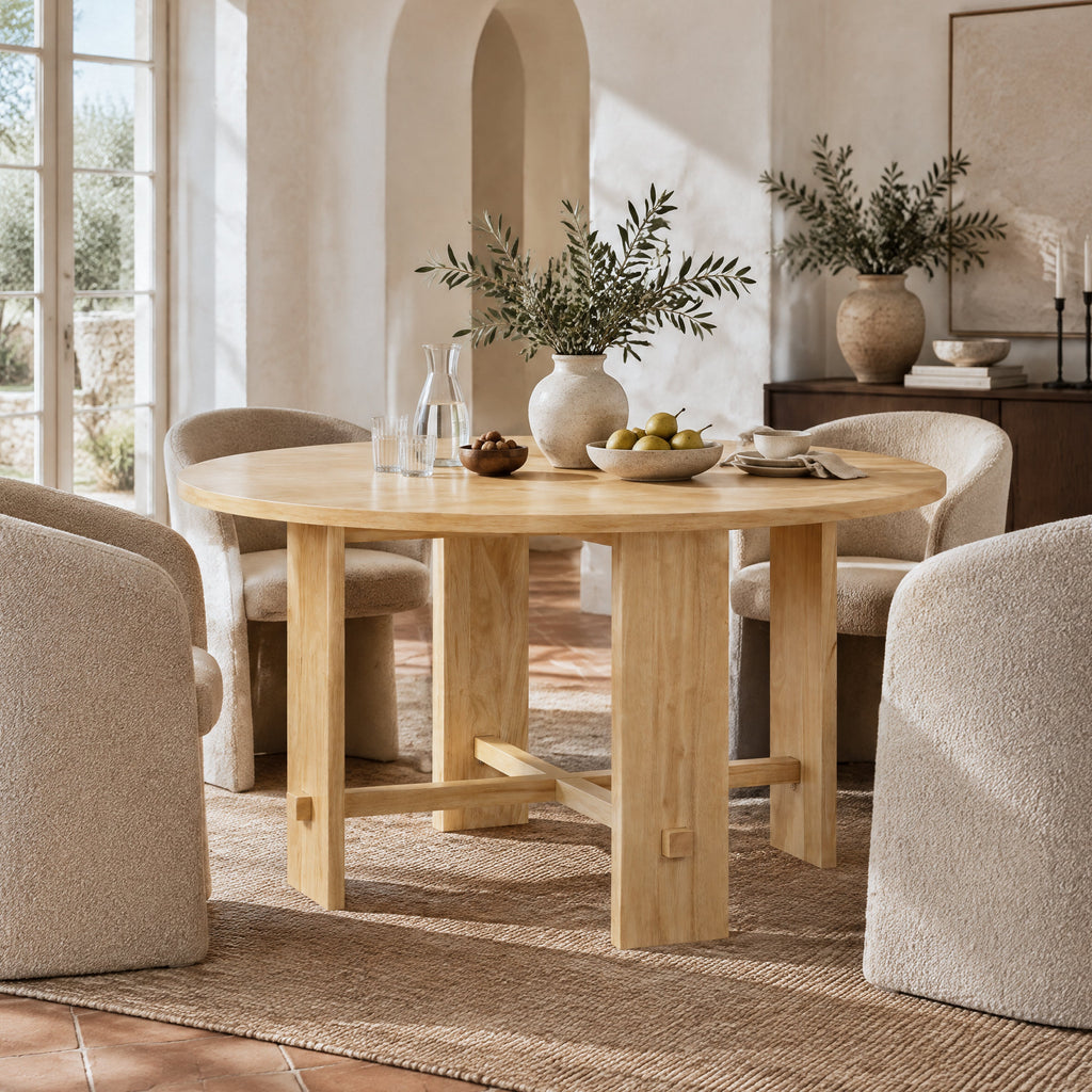 Solid Wood Dining Table with Rubber Wood Base - Natural