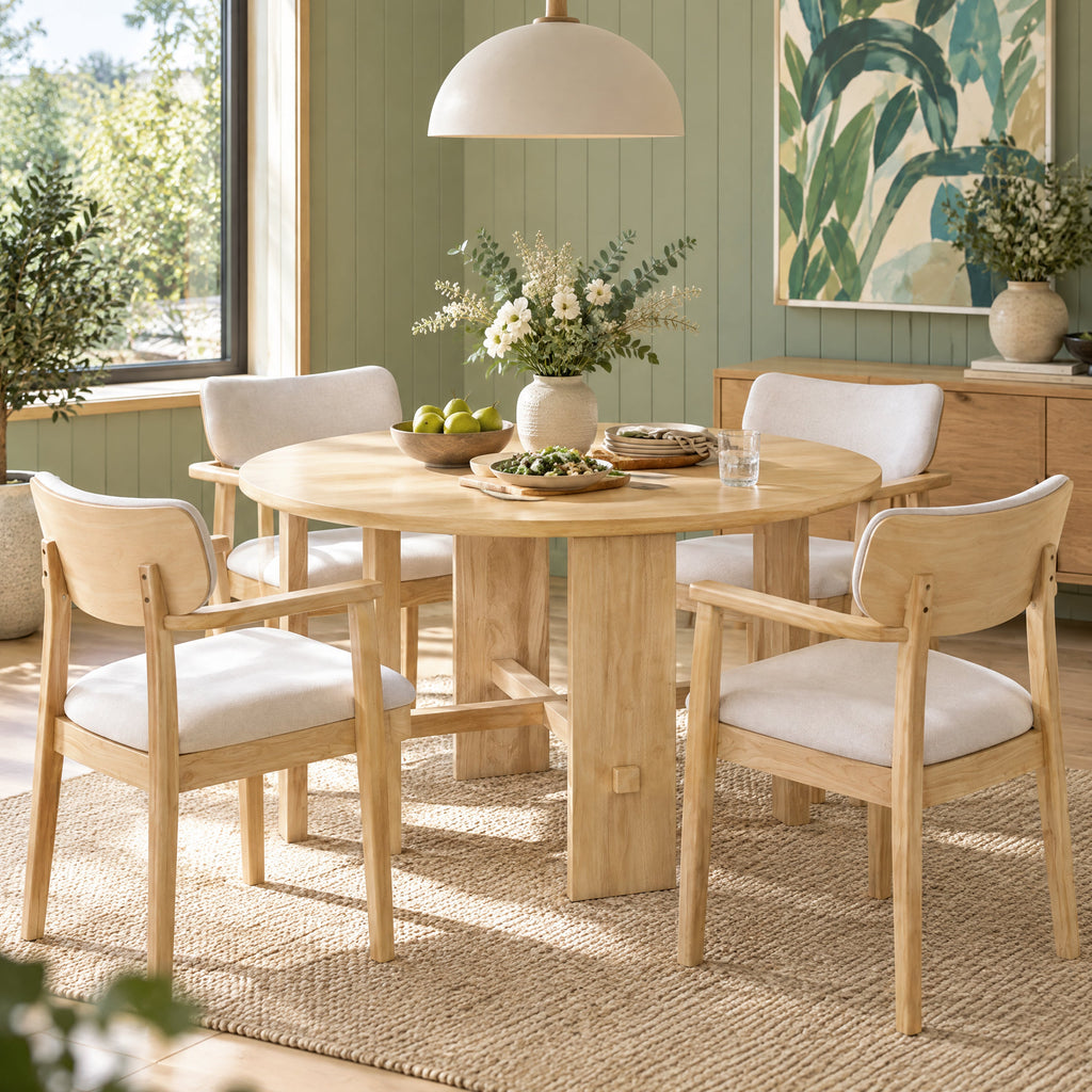 Solid Wood Dining Table with Rubber Wood Base - Natural