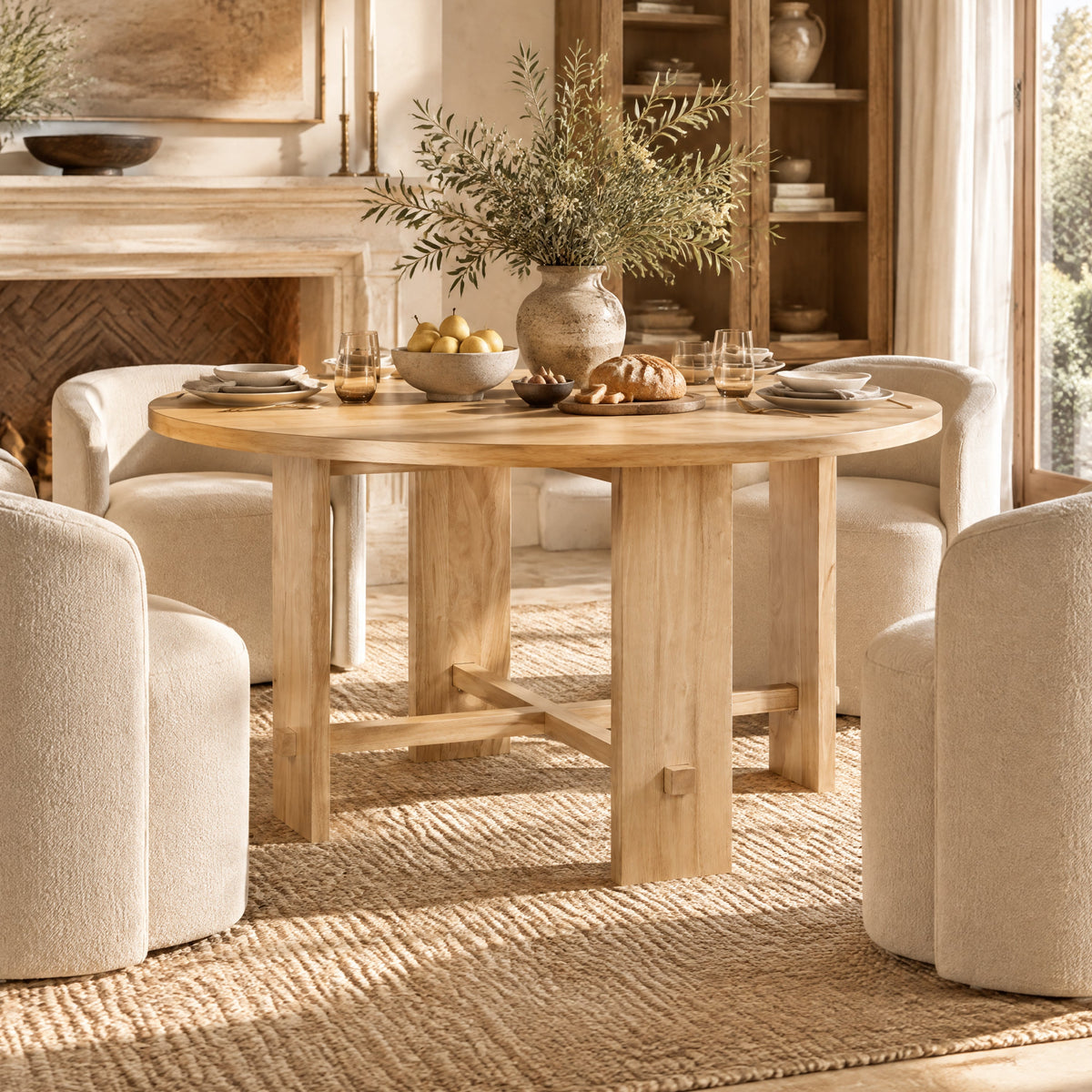 Solid Wood Dining Table with Rubber Wood Base - Natural